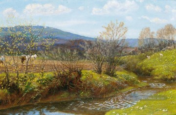 Arthur Hughes œuvres - Un paysage de printemps après midi Arthur Hughes